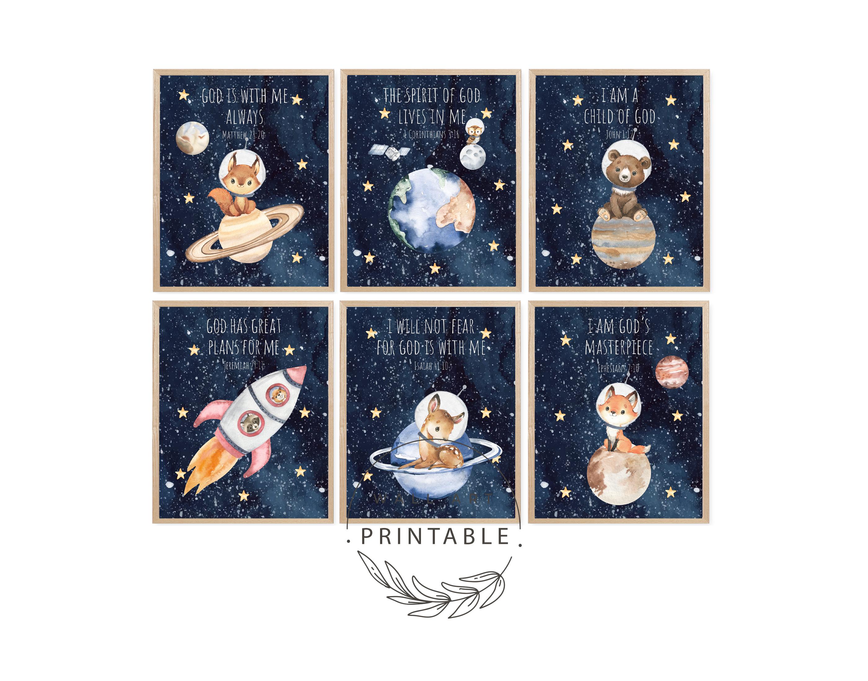 Animals in Outer Space Printable Wall Art Set, Digital Download, Space ...