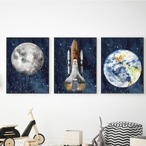 Space Wall Art, Printable Wall Art, Digital Download, Space Nursery Decor, Space Prints, Toddler Boy Bedroom Decor, Kids Room Decor