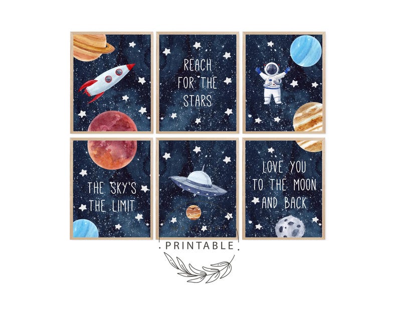 Outer Space Printable Nursery Wall Art Set of 6, Digital Download ...