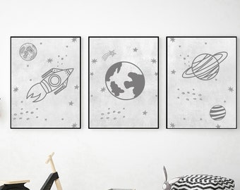 Printable Space Wall Art Set of 3, Digital Download, Space Posters