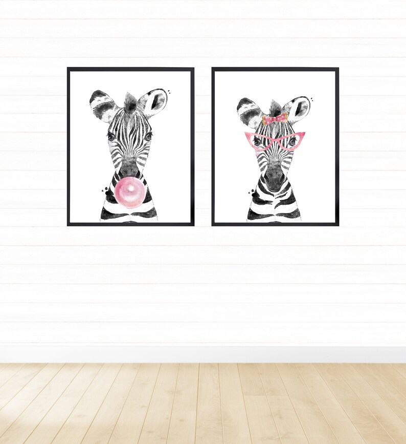 Printable Black and White Zebra Wall Art Set of 2 for Girls Etsy