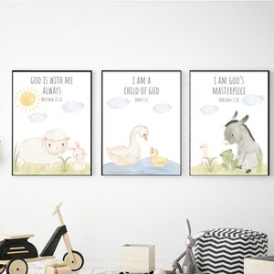 Countryside animals Bible Verse Printable Wall Art, Animals Nursery Decor, Bible Verse Prints, Sunday School Decor, Christian Nursery Gift