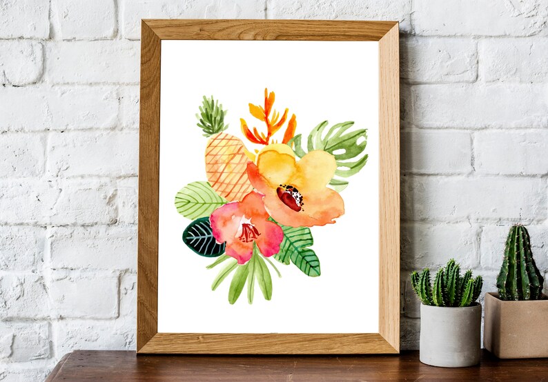 Set of 3 tropical flower wall art prints for Home Decor Etsy