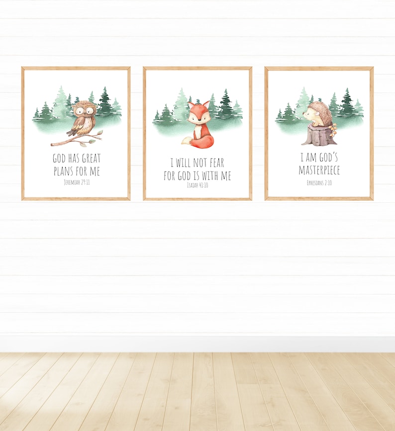 Woodland Animals With Bible Verses Printable Wall Art Set - Etsy