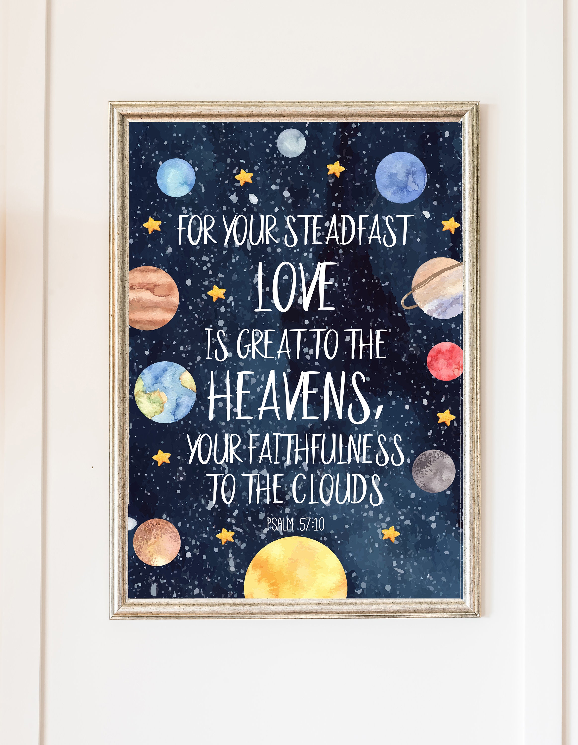 Space Printable Wall Art with Bible Verse Psalm 5710 Digital Etsy