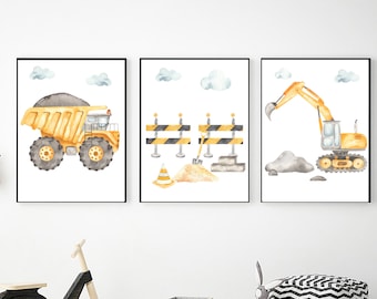 Construction Truck Nursery Prints: Printable Nursery Wall Art (Digital Download)