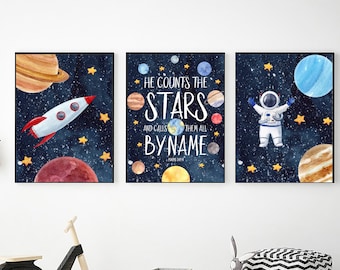 Space Nursery Printable wall Art, Christian Bible Verse Psalm Print, Digital Download