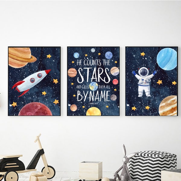 Watercolor Outer Space Printable Wall Art, Digital Download, Outer Space Nursery Decor