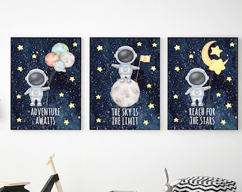 Space Wall Art Set of 3, Digital Download, Printable Wall Art, Space Nursery Decor, Space Prints for Bedroom Decor, Outer Space Decor