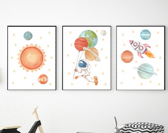 Watercolor Outer Space Printable Wall Art Set, Digital Download, Space Nursery Decor, Space Prints, Toddler Boy Outer Space Decor