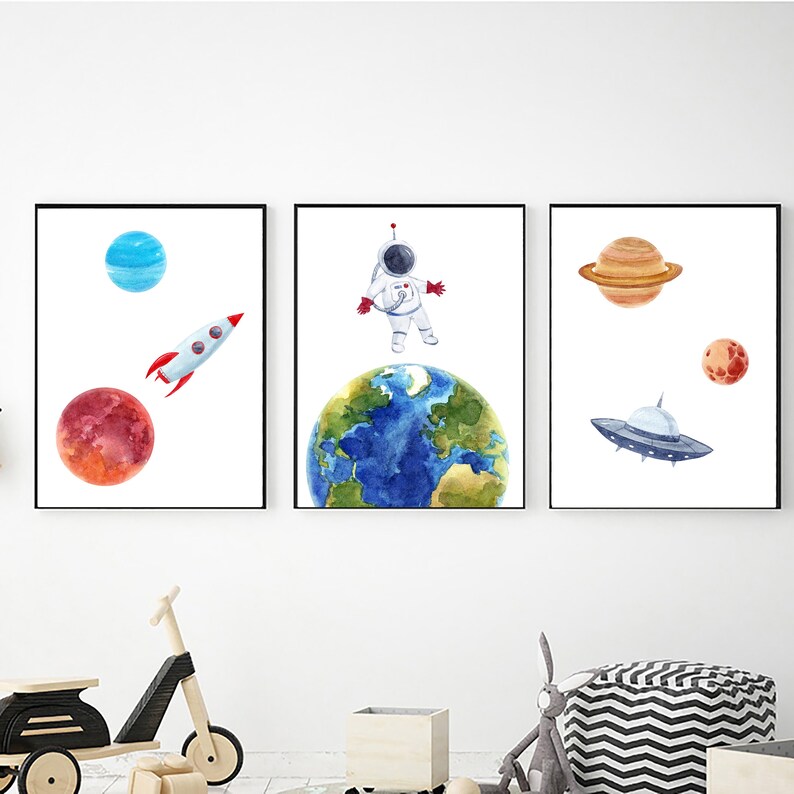 Set of 3 Outer Space Wall Art Nursery Decor Space Prints Kids Room Decor Outer Space Decor Printable Wall Art Digital Download