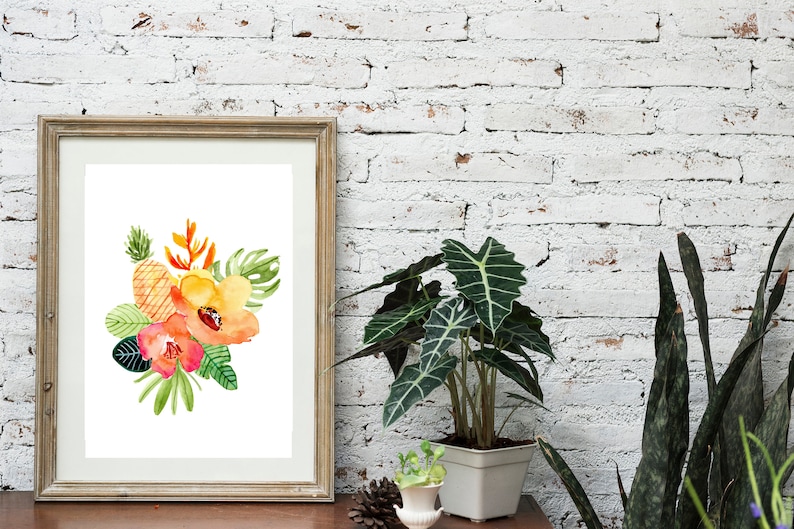 Set of 3 tropical flower wall art prints for Home Decor Etsy