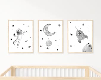 Boys Outer Space Themed Printable Wall Art Set for Nursery Decor ...