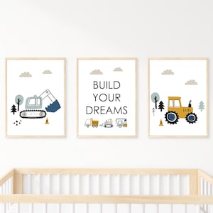 Construction Printable Wall Art, Digital Download, Construction Theme Nursery Decor, Construction Print, Build Your Dreams Kids Room Decor
