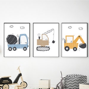 Construction Trucks Nursery Art Prints: Toddler Boy Decor (Digital Download)