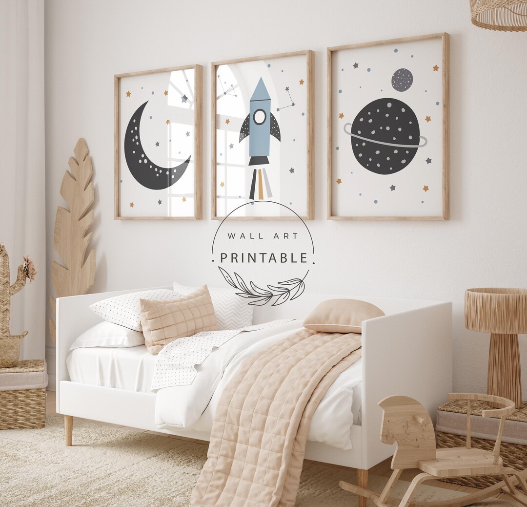 Outer Space Nursery Wall Art Set of 3, Printable Galaxy Prints, Digital ...