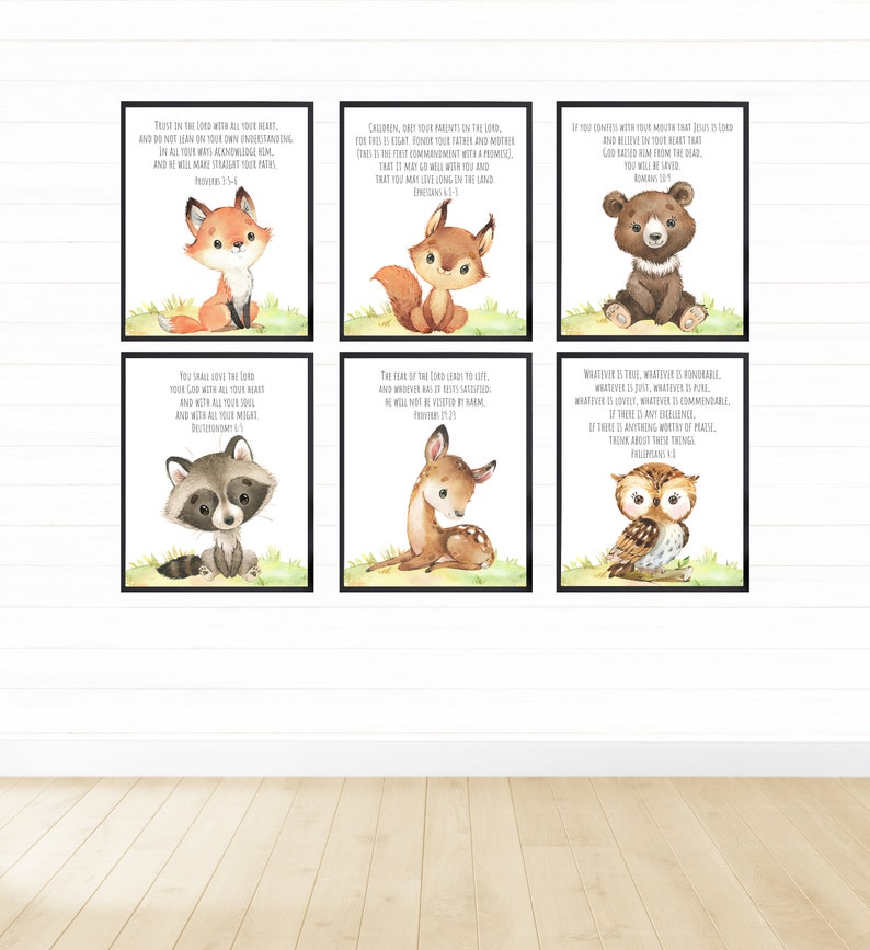 Woodland Animals With Bible Verse Printable Wall Art Set - Etsy