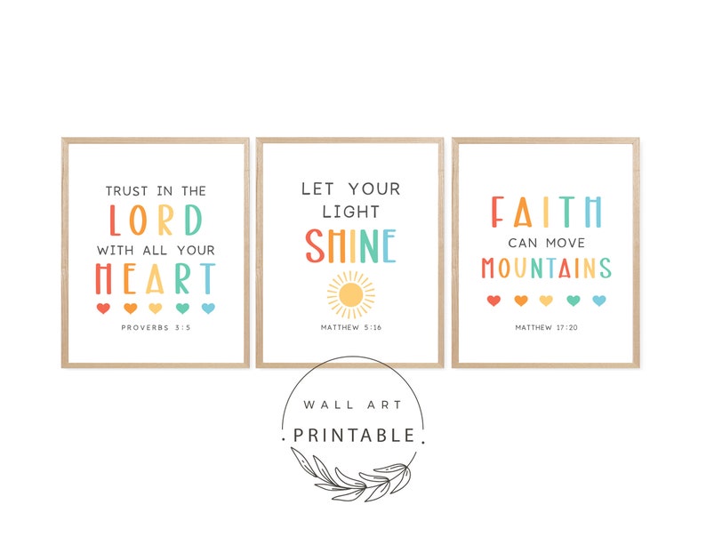 Set of 3 Bible Verse Prints Printable Wall Art Digital - Etsy