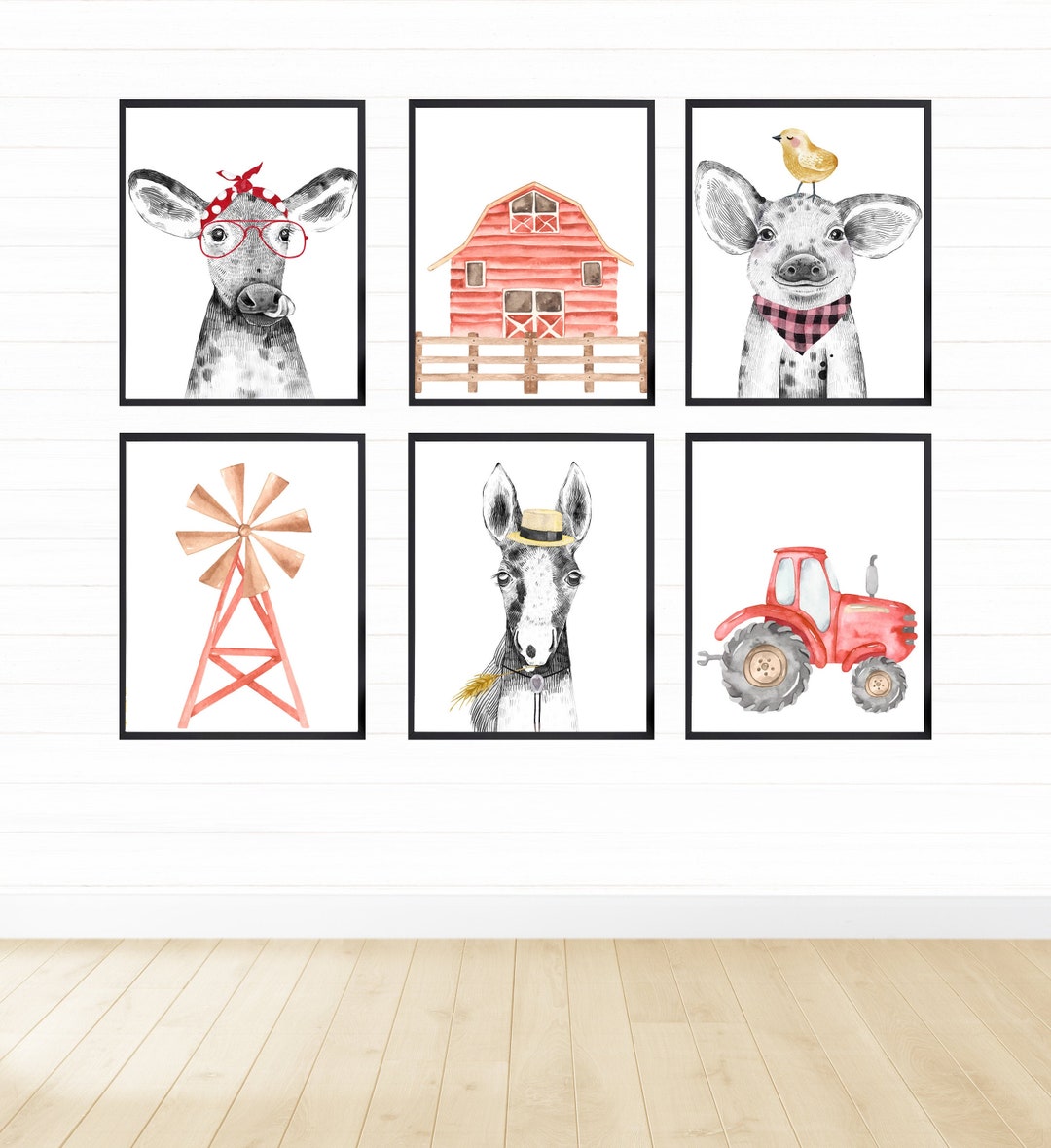 Farm Animal Nursery Decor Printable Wall Art Digital Etsy