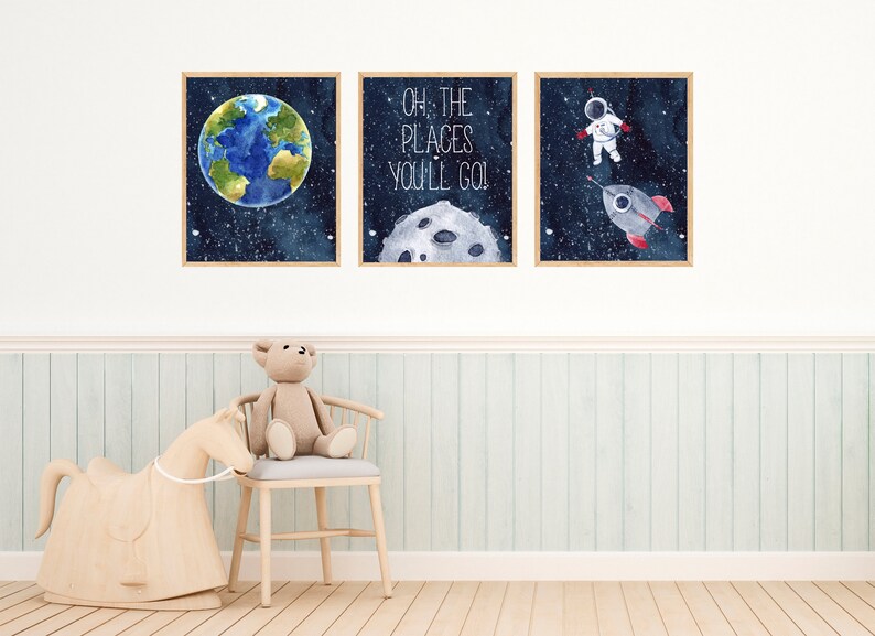 Outer Space Wall Art Set of 3 Digital Download Watercolor Etsy