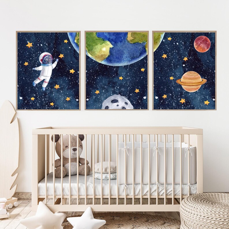 Watercolor Space Nursery Printable Wall Art Set, Toddler Boy Prints ...