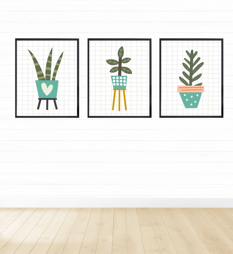 Printable Potted Plants Wall Art Set of 3 Digital Download Etsy
