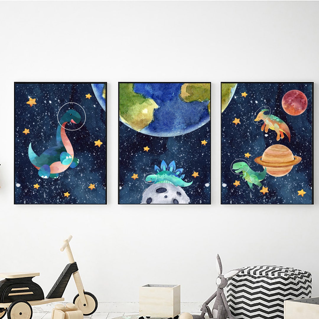 Space Dinosaur Astronaut Printable Wall Art Set, Nursery Decor, Digital ...