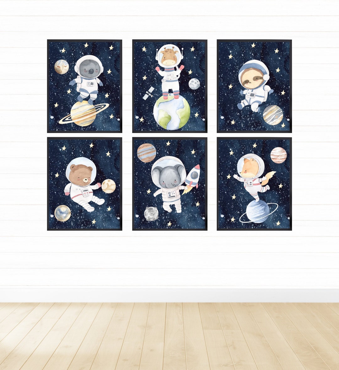 Animals in Outer Space Printable Wall Art Set, Digital Download, Space ...