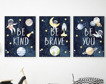 Outer Space Printable Wall Art Set of 3 for Toddler Boy Bedroom Decor, Digital Download, Space Nursery Decor