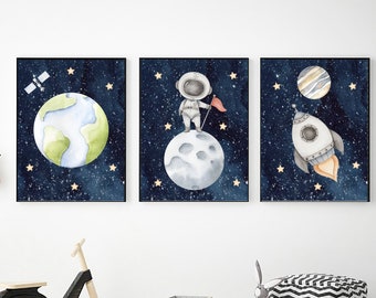 Printable Space Wall Art, Digital Download Space Themed Nursery Decor, Space Prints, Outer Space Decor, Boy Bedroom Wall Decor, Gift for Boy