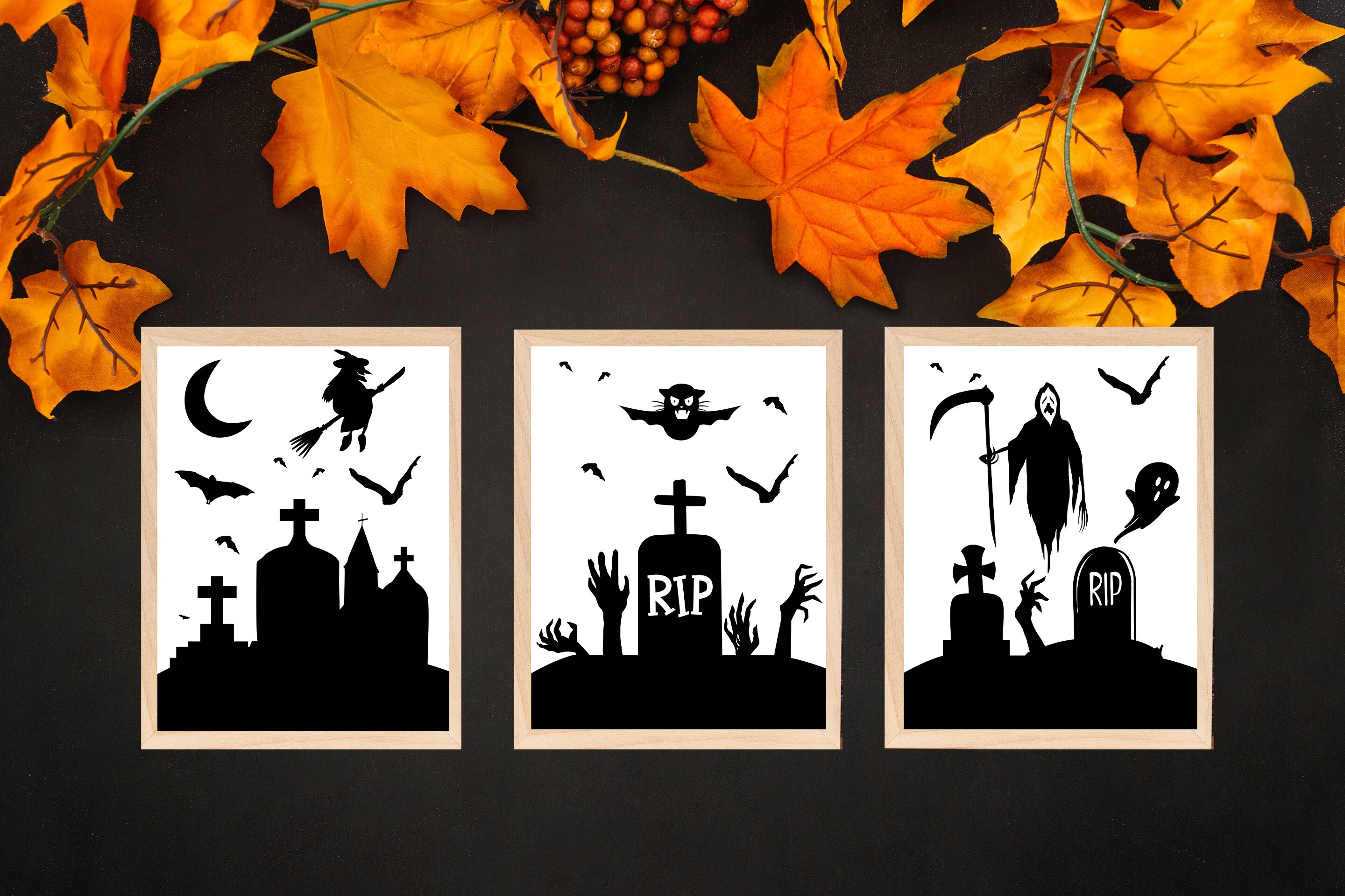 Printable Black and White Halloween Wall Art Digital - Etsy