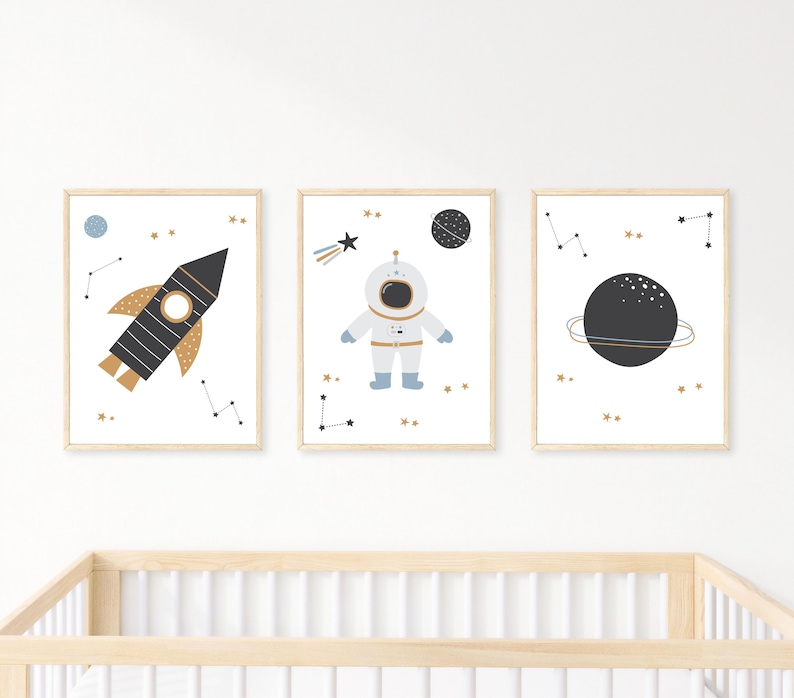 Outer Space Nursery Prints: Printable Set of 3 Celestial Wall Art ...