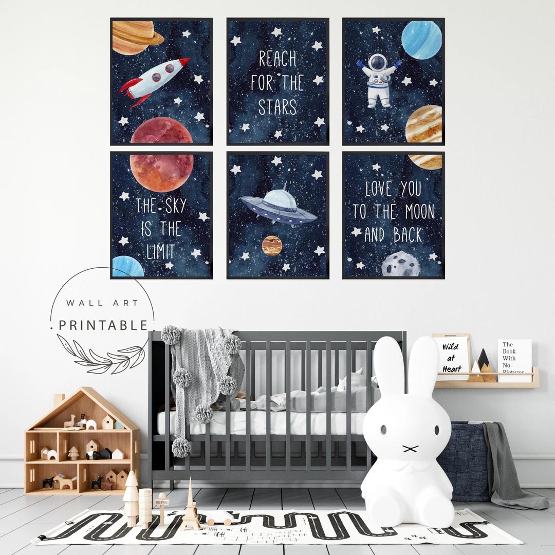 Watercolor Outer Space Printable Wall Art Set of 6, Nursery Decor ...