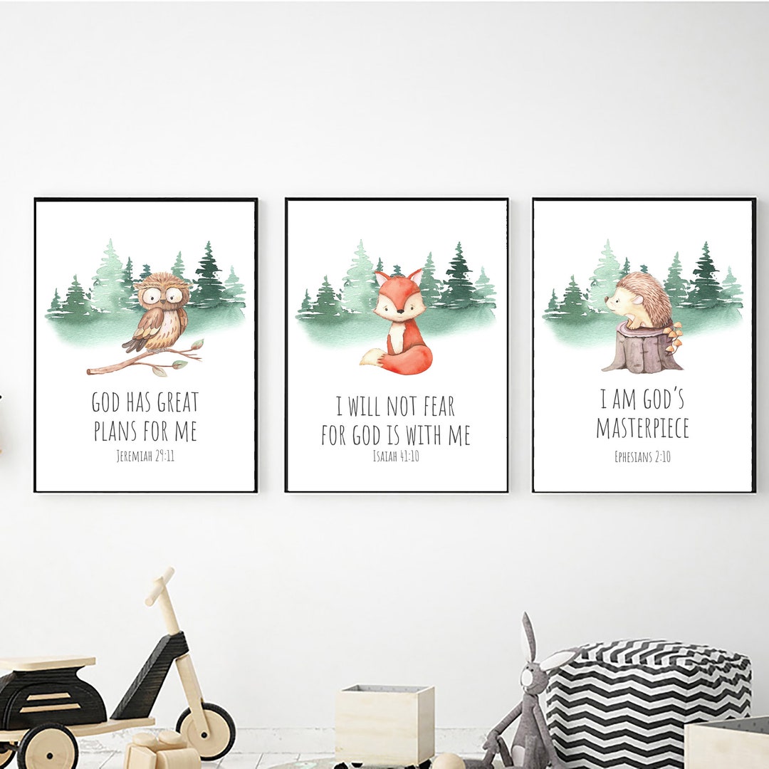 Woodland Animals With Bible Verses Printable Wall Art Set - Etsy