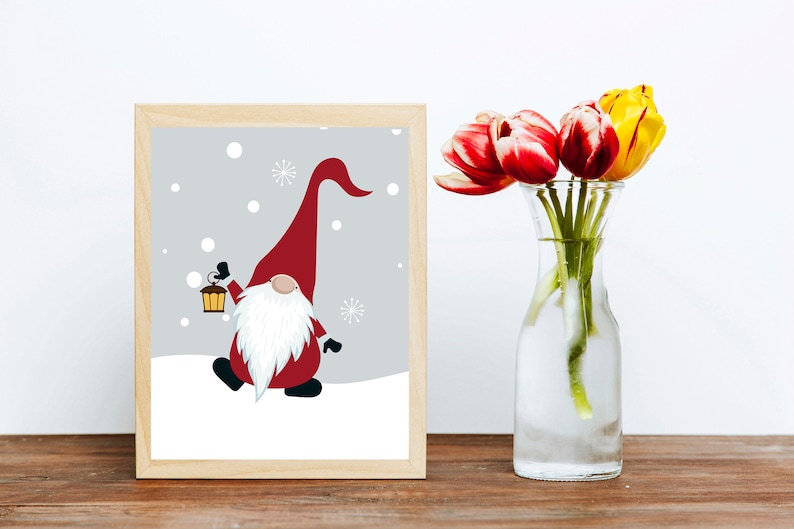 Christmas Gnome Wall Art Digital Download Holiday Gnome Etsy