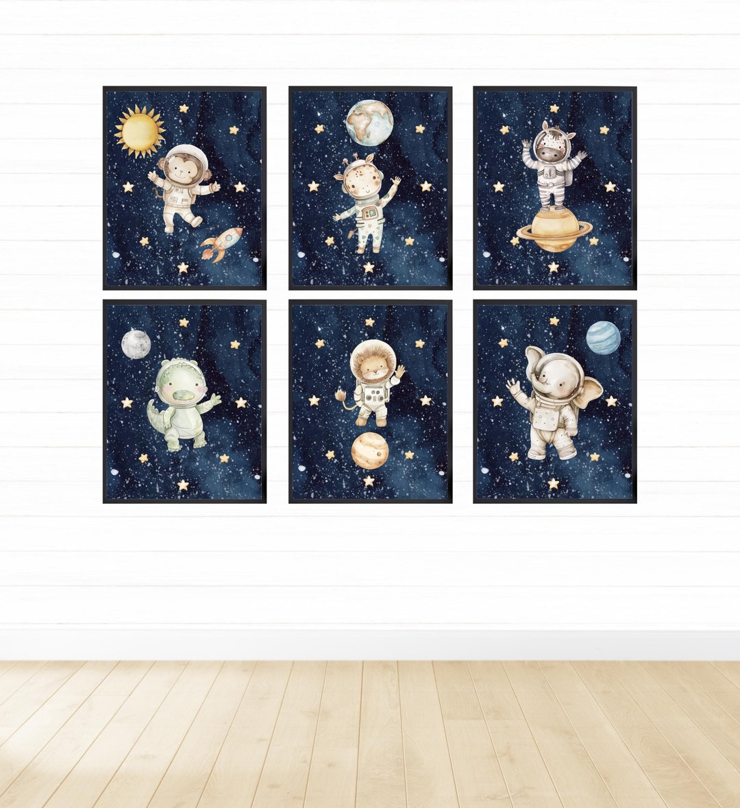 Animals in Outer Space Printable Wall Art Set, Digital Download, Space ...