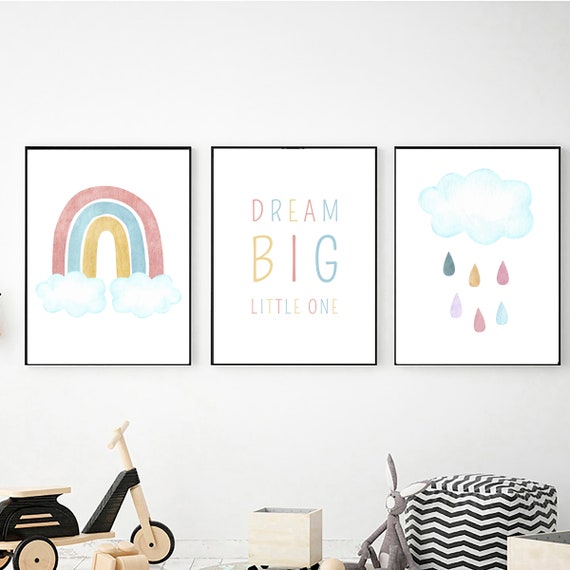 Rainbow Printable Wall Art Set of 3 Digital Download Pastel | Etsy