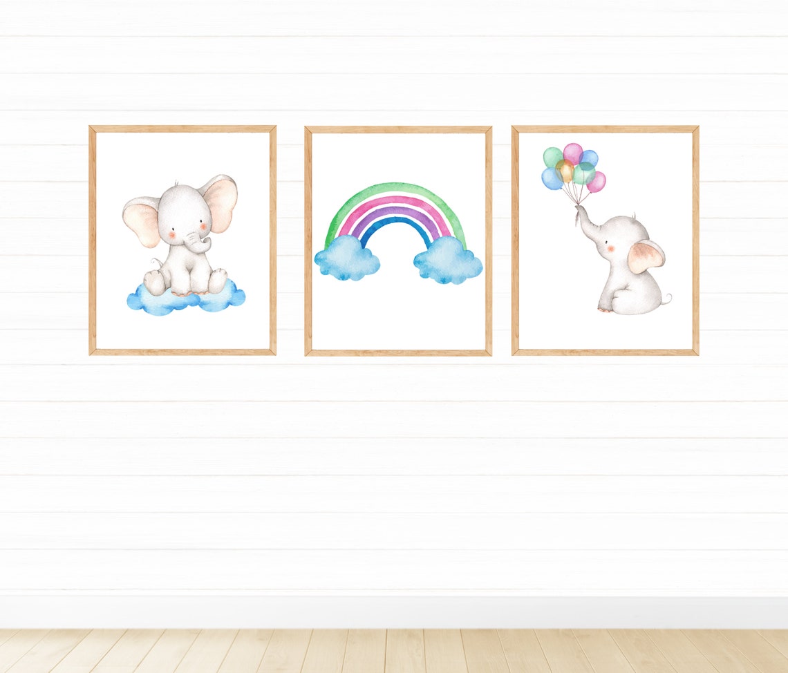 Printable Elephant Wall Art Set for Nursery Decor Digital | Etsy