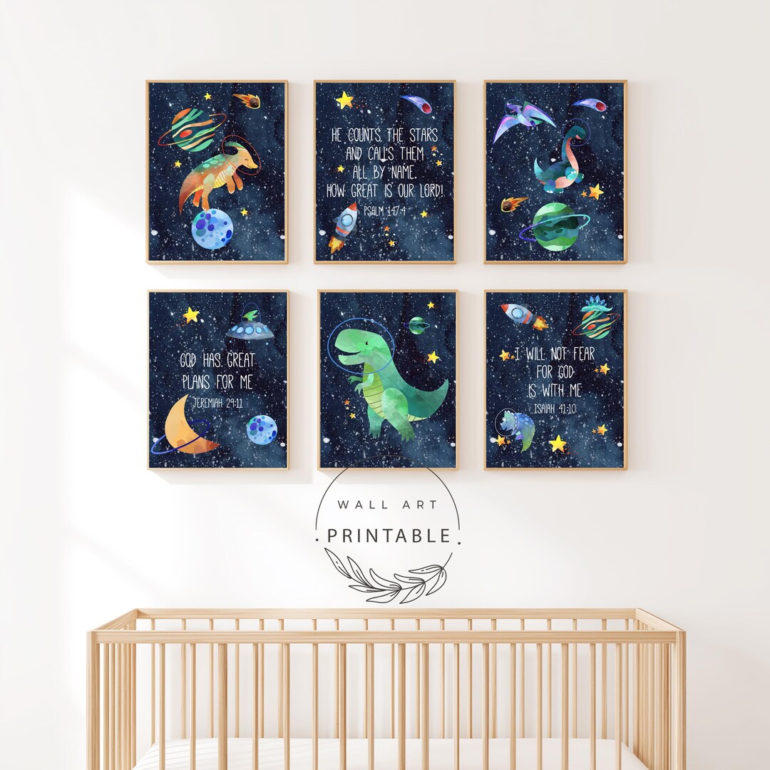 Dinosaurs Nursery Printable Wall Art Set, Christian Bible Verse Decor ...