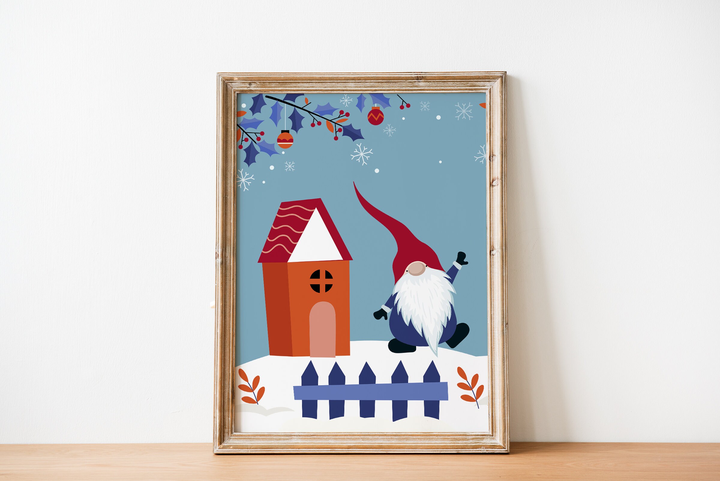 Scandinavian Gnome Christmas Wall Art Digital Download Gnome Etsy