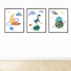 Space Dinosaur Astronauts Printable Wall Art Set, Digital Download ...