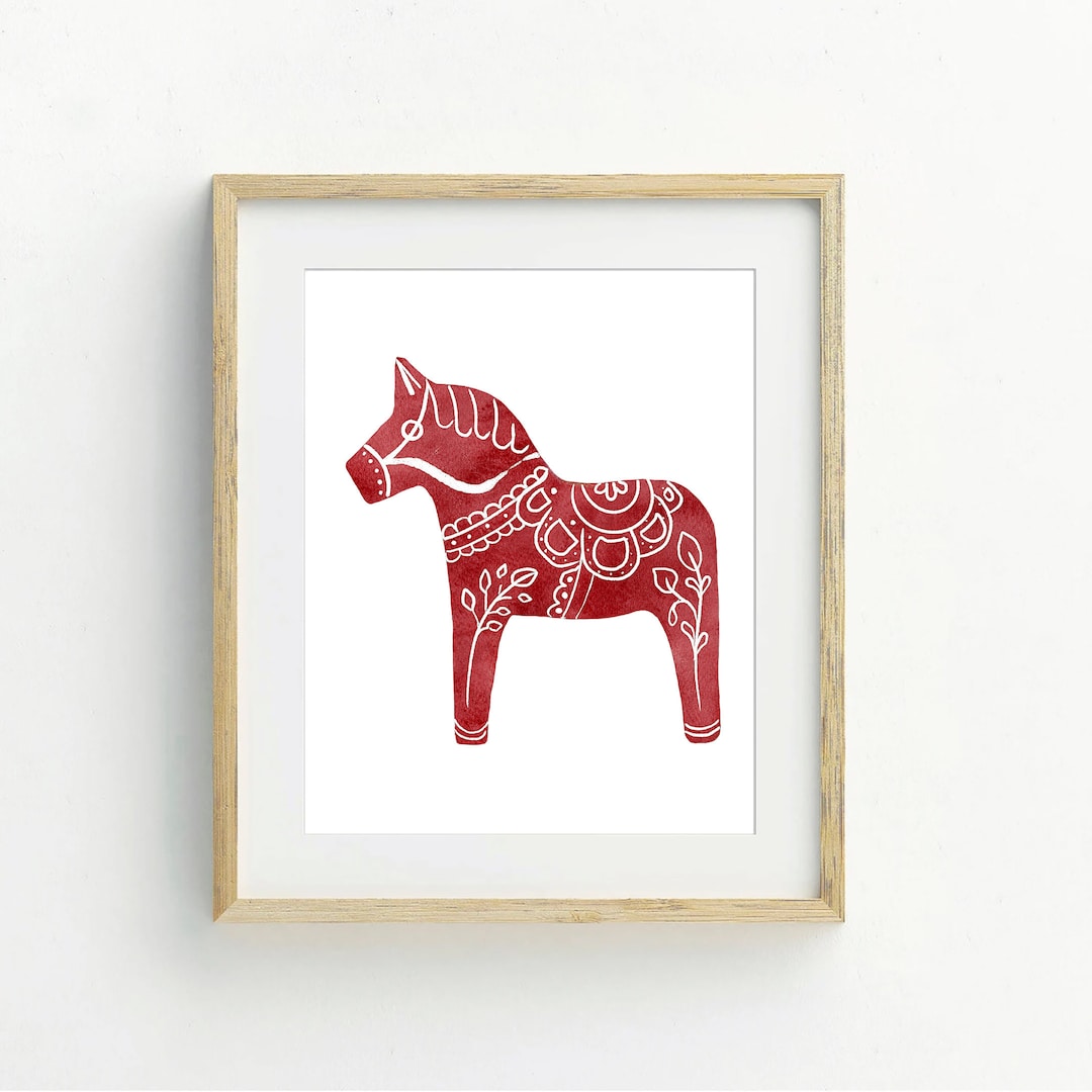 Red Dala Horse Print, Printable Wall Art, Digital Download, Swedish ...