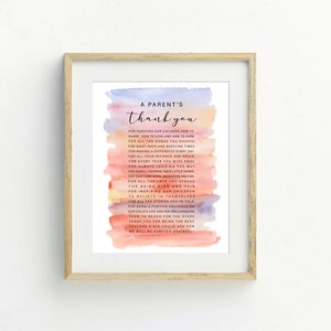 A Parents Thank You Teacher Printable Wall Art, Digital Download, End of Year Gift, Teacher&#39;s Day Wall Art, Teacher Appreciation Poem Print
