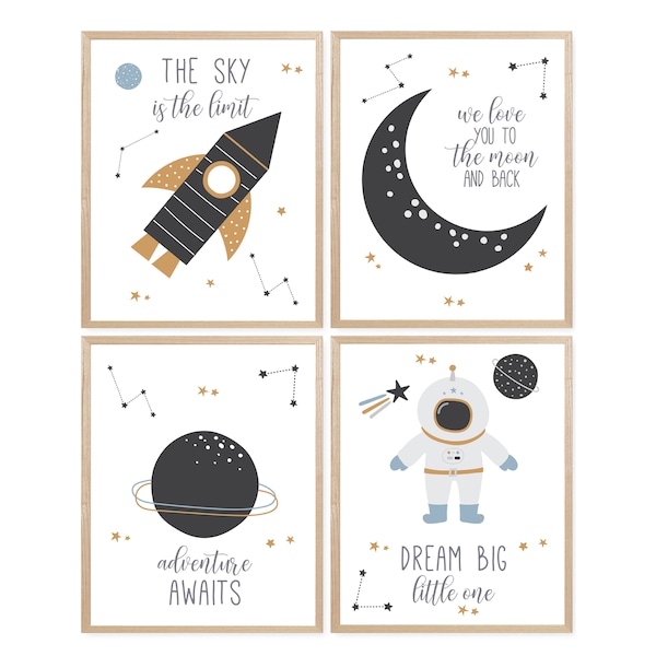 Outer Space Printable Wall Art Set, Digital Download, Kids Room Decor, Space Art 4 Prints, Outer Space Decor, Space Themed Nursery Decor