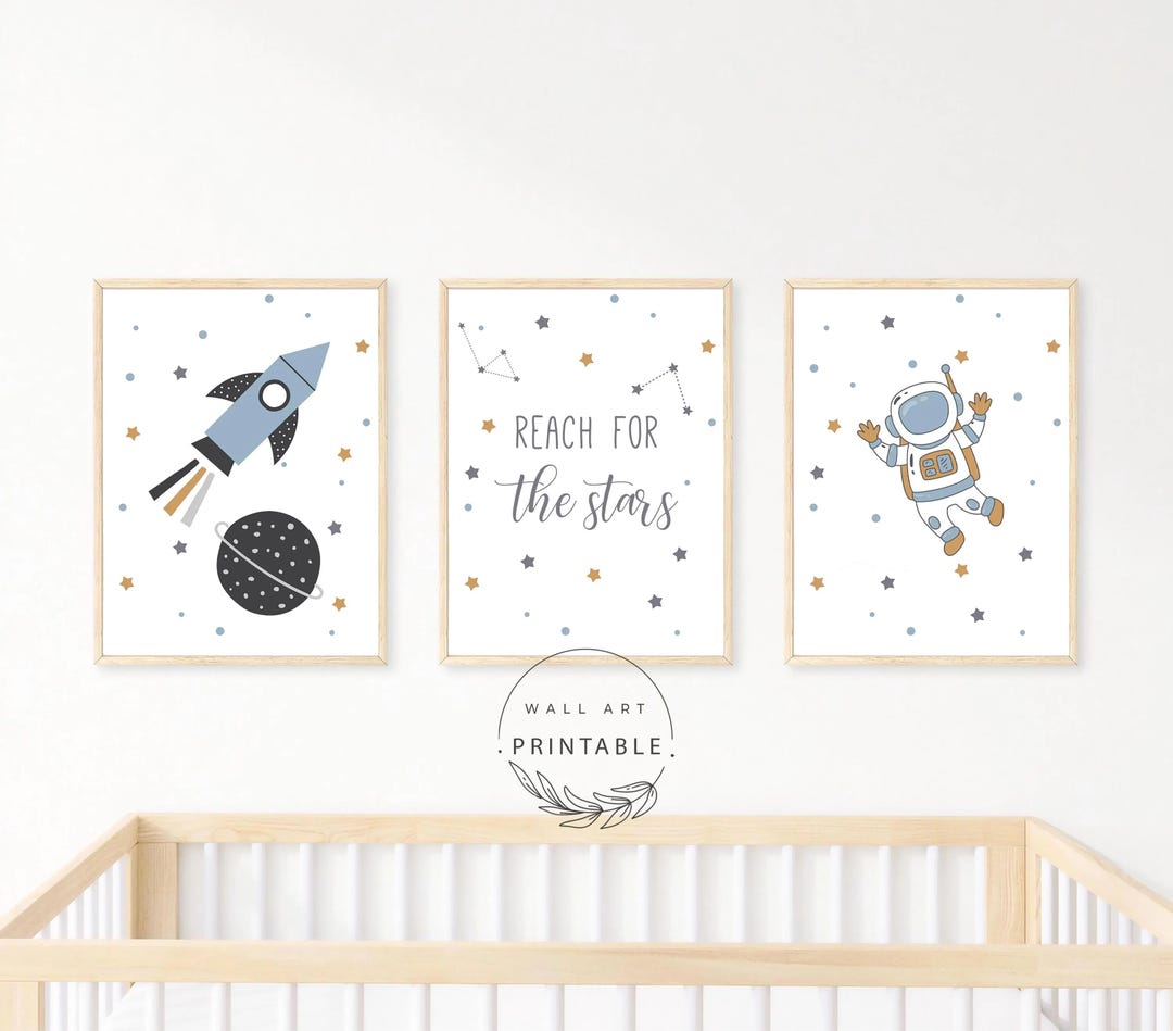 Space Nursery Printable Wall Art Set of 3, Kids Room Decor, Galaxy ...
