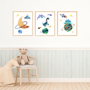Space Dinosaur Astronauts Printable Wall Art Set, Digital Download ...