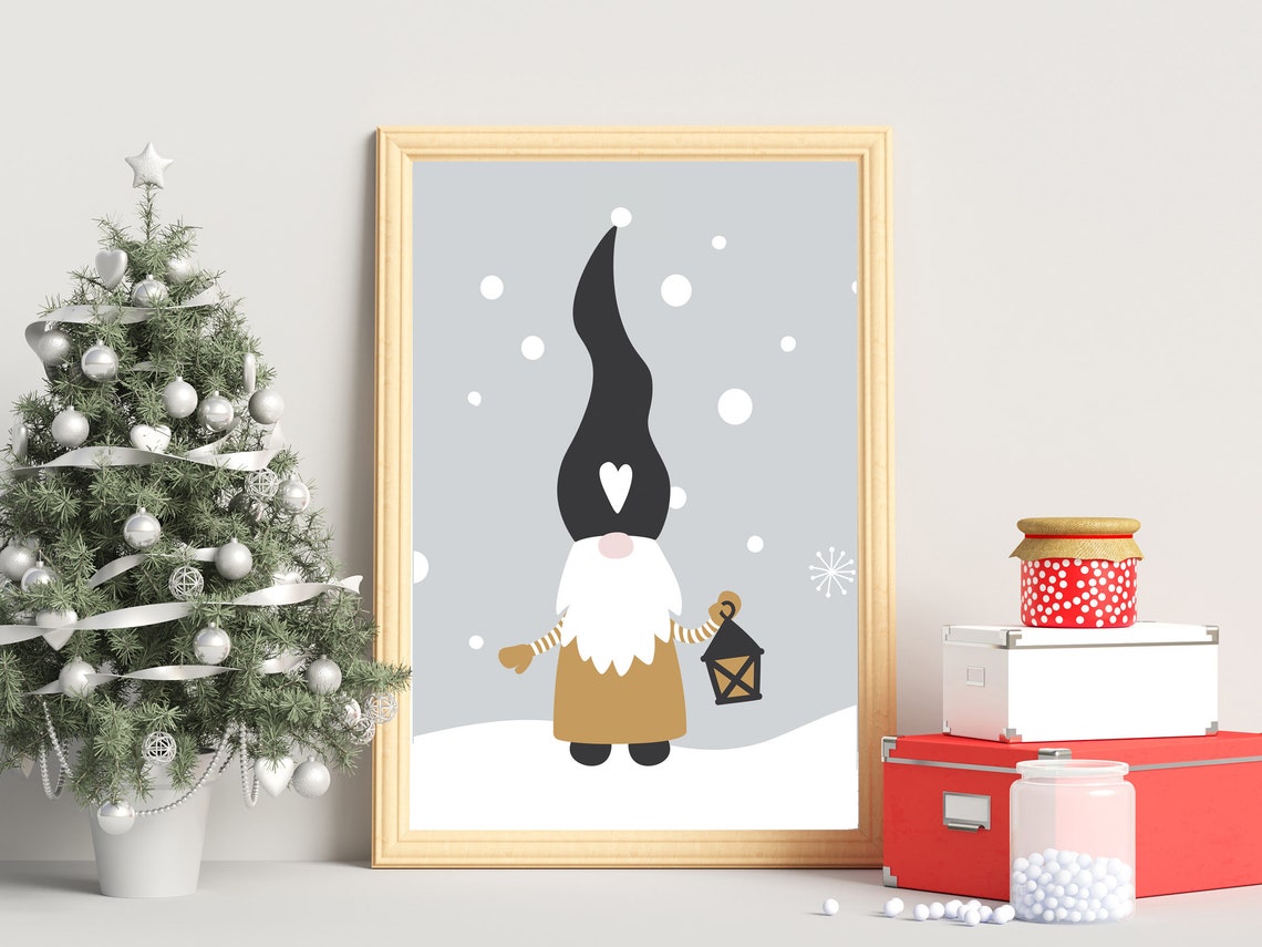 Christmas Gnome Wall Art Printable Wall Art Digital Etsy