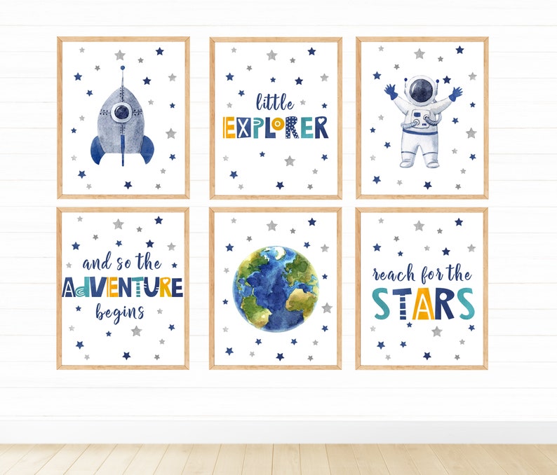 Space Wall Art Set of 6 for Baby Boy Nursery Digital Etsy