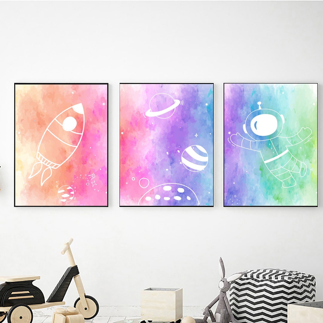 Girls Outer Space Printable Wall Art Set of 3, Digital Download Space ...