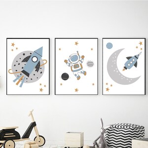 宇宙をテーマにしたプリントウォールアート、デジタルプリントのダウンロード、銀河をテーマにした子供部屋の装飾、子供部屋のポスター、男の子の寝室用天体イラスト
